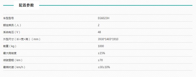 益高电动货车（EG6023H）新型技术参数